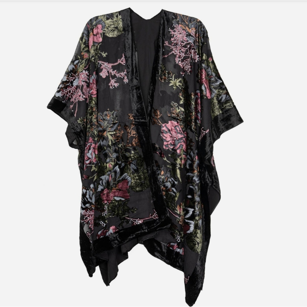 SAACHI - Black Floral Kimono Wrap (NWOT)